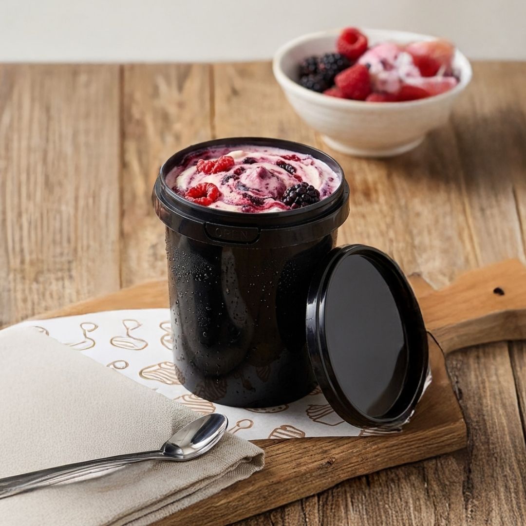 Black Tamperproof Ice Cream Tub with Lid (500ml)
