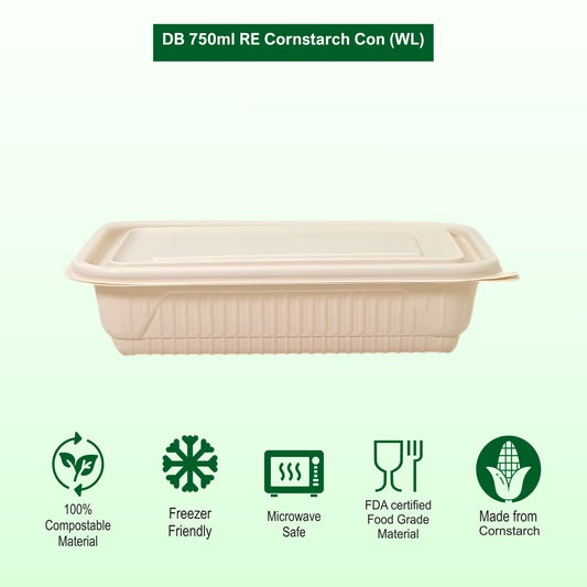 DB 750ml Cornstarch Lunch Container (WL)