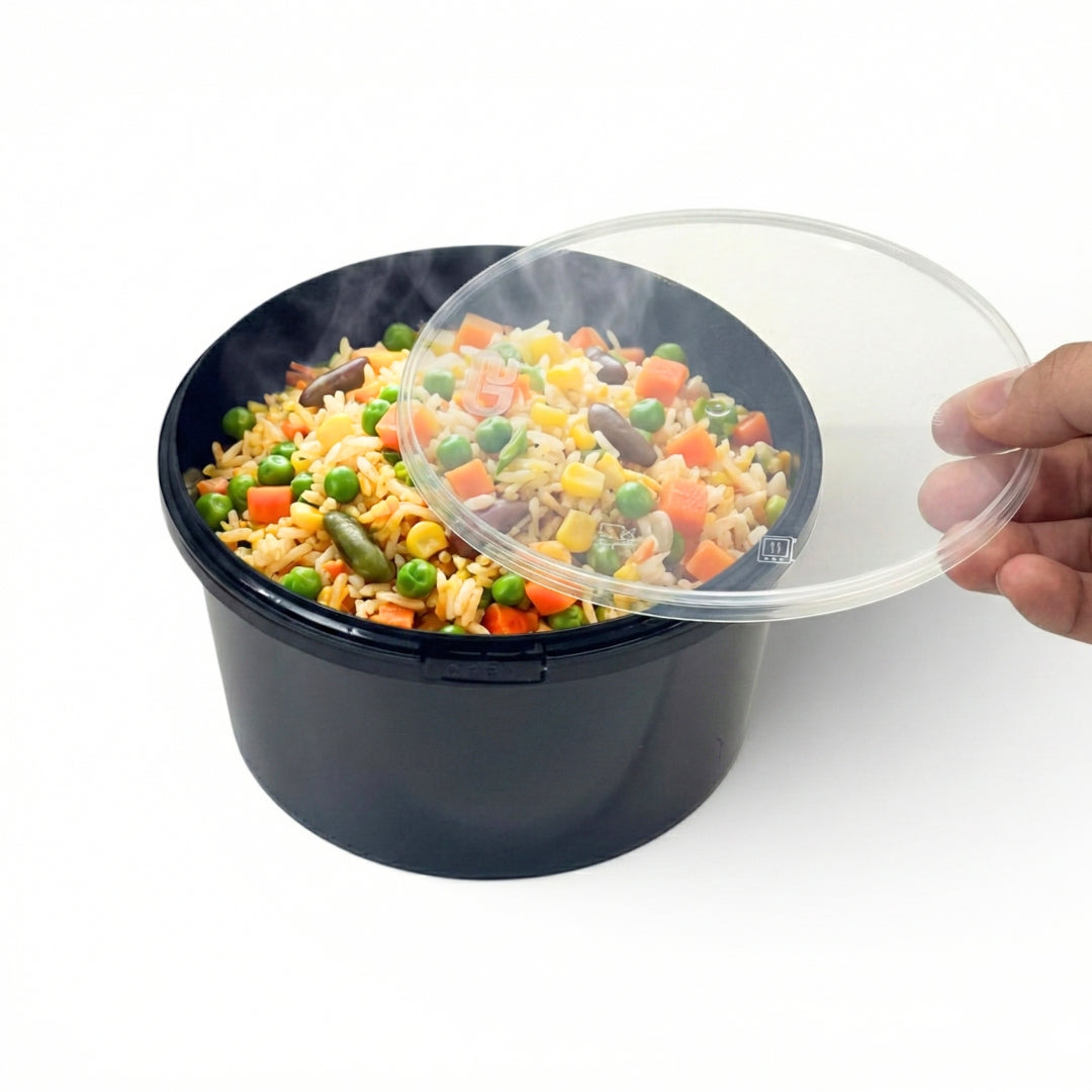 1200ml Black Tamper Proof Flat Round Container with Lid