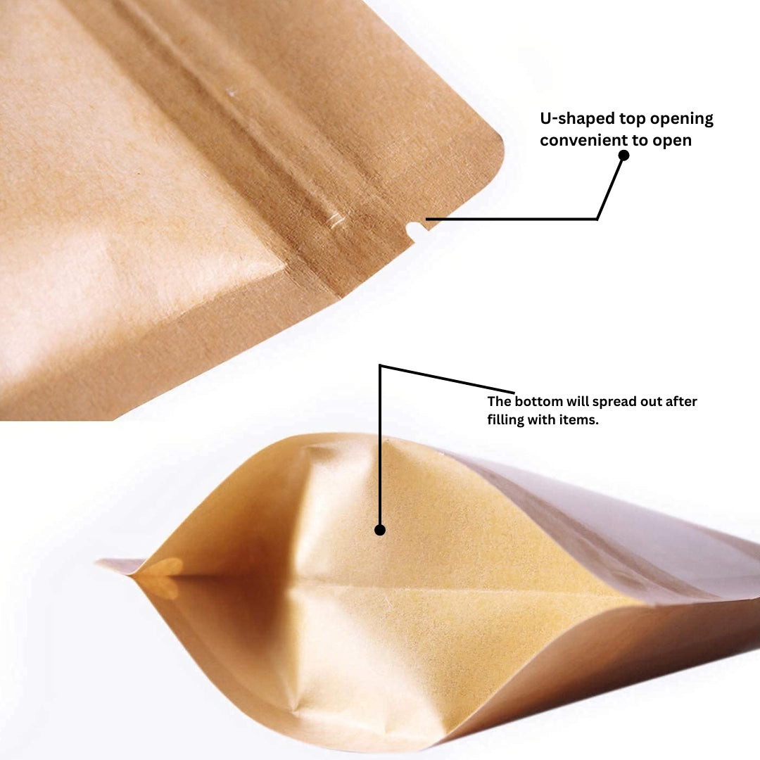 Stand Up Zipper Brown Kraft Paper Pouch with Window – 9 x 13
