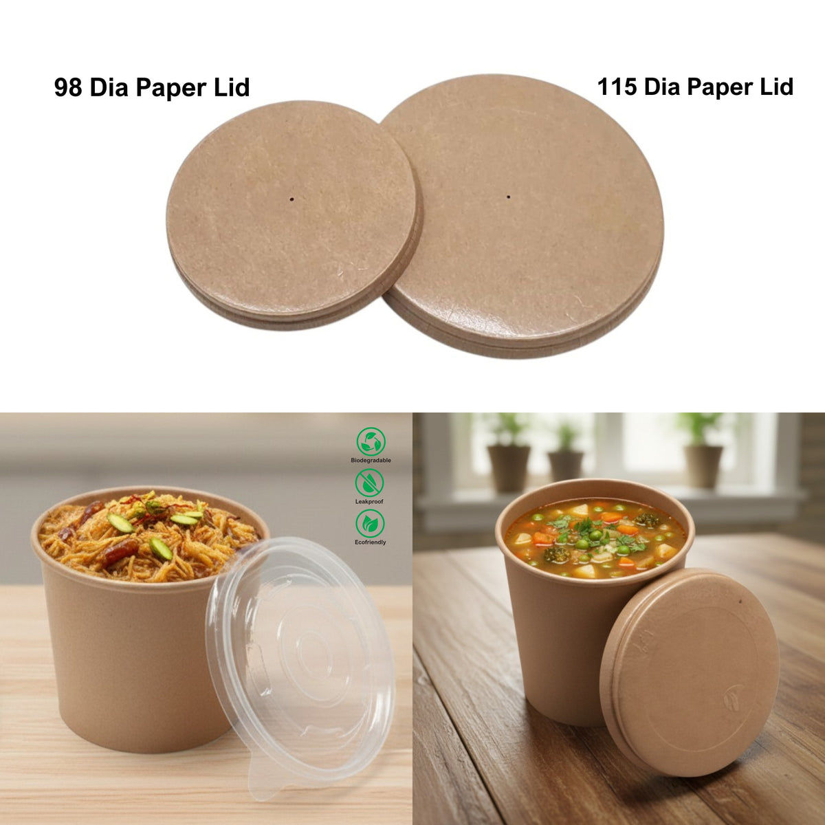 98 Dia Paper Lid for Round Kraft Container