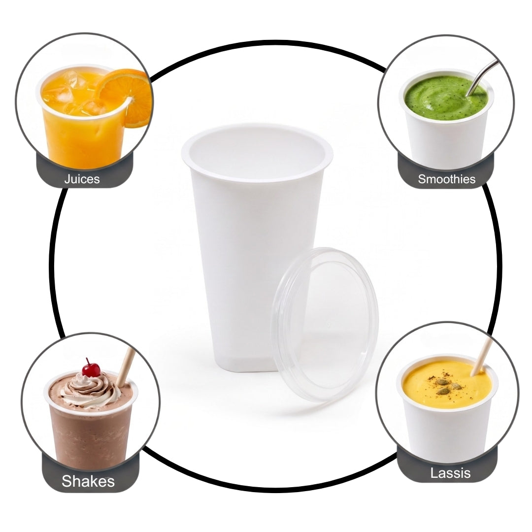 200ml SQ Lassi White PP Cup with Transparent Lid