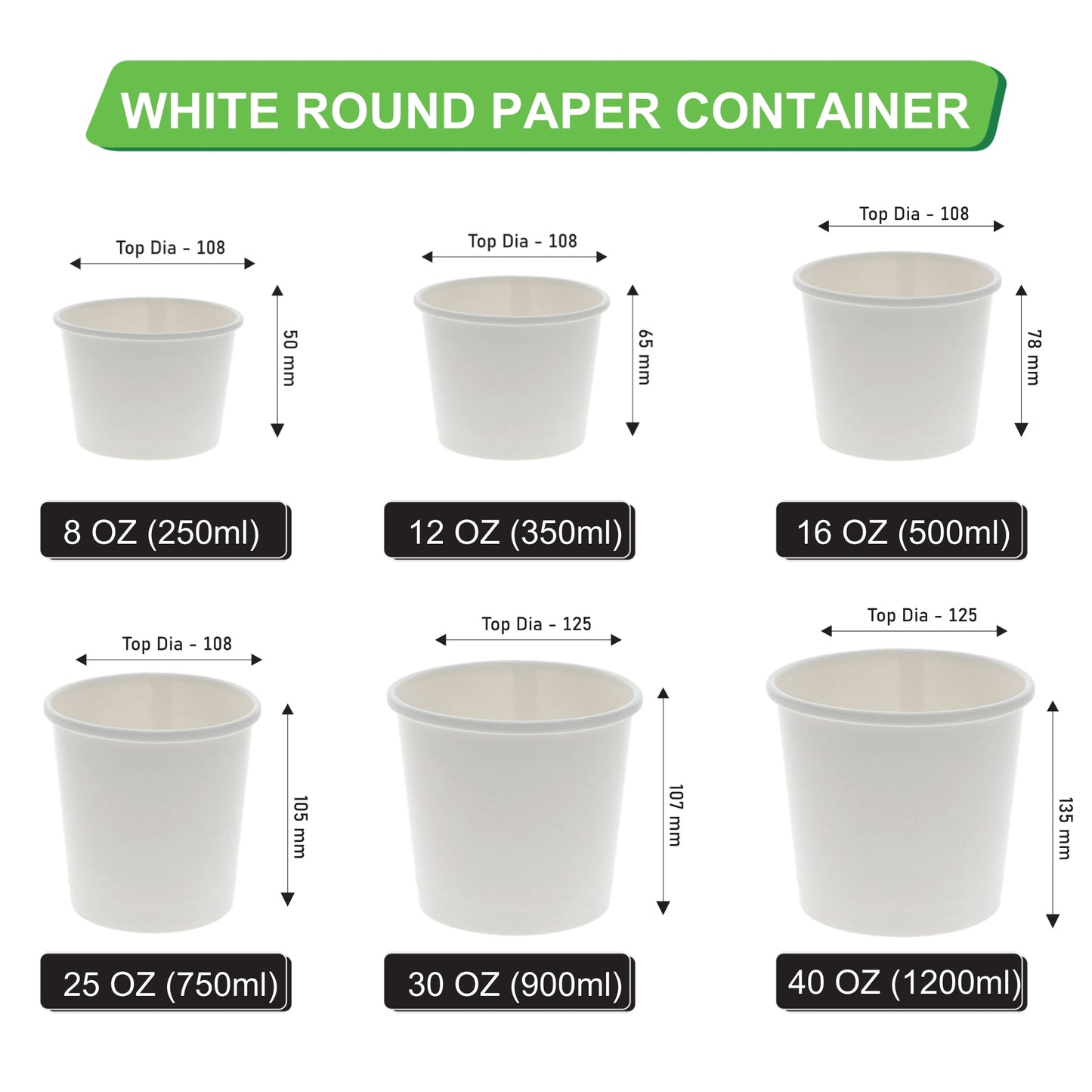 900 ML B3 White Round Paper Container