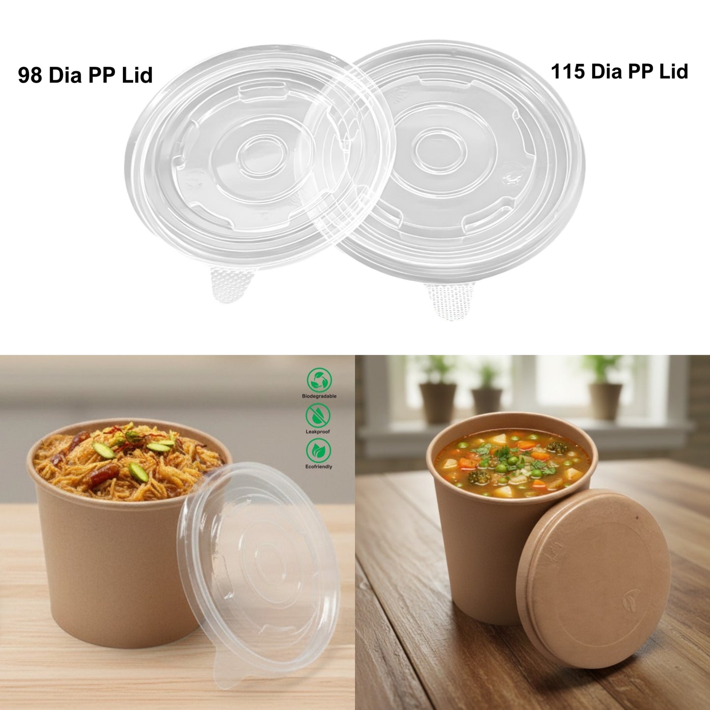 98 Dia PP Lid for Round Kraft Container