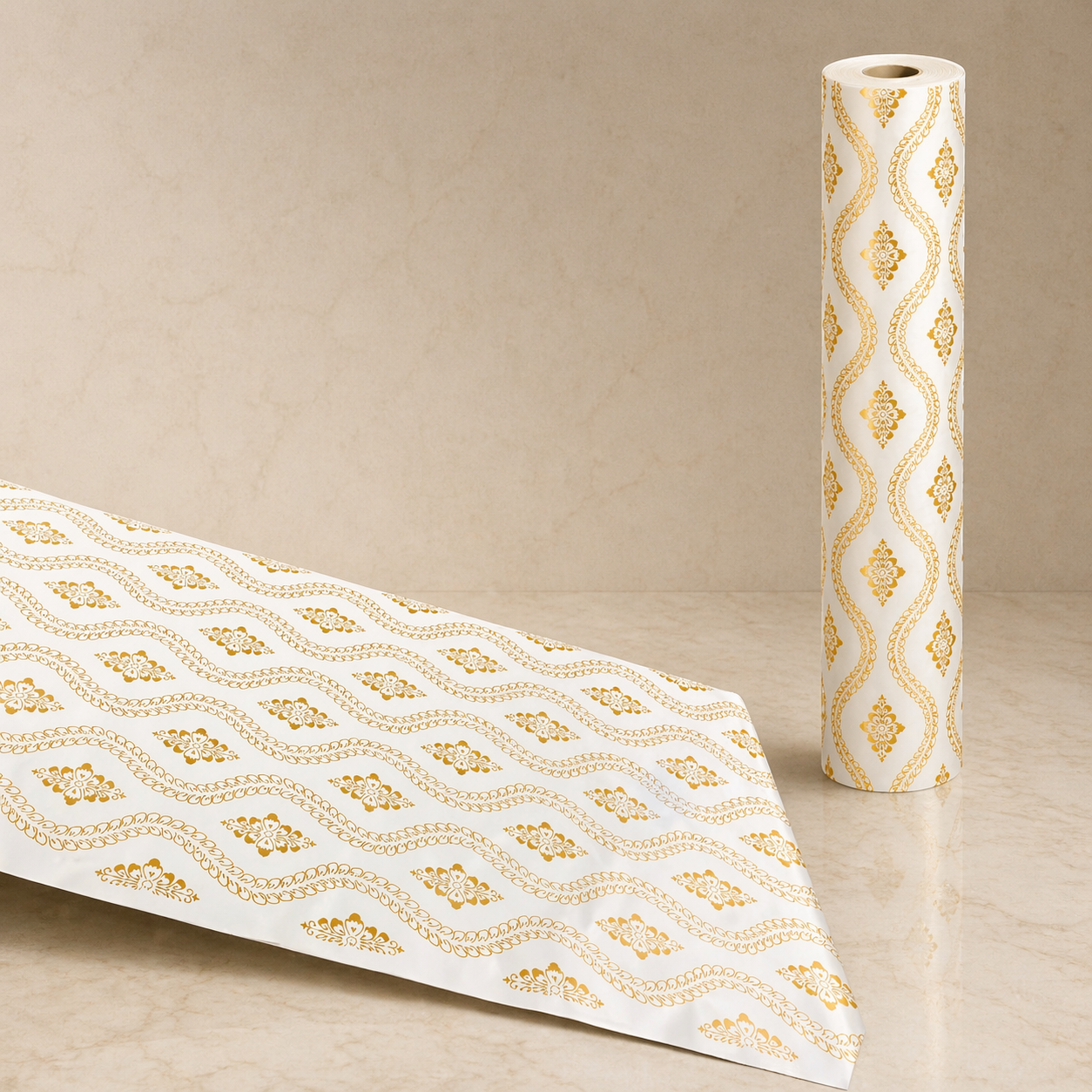 Wavy Design Table Roll ( GOLD , WHITE)