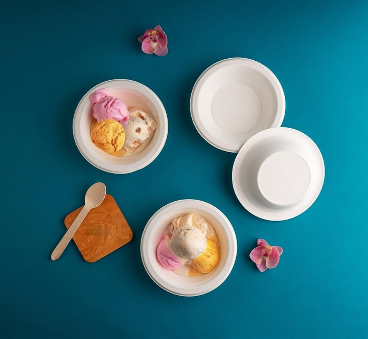 Bagasse bowls & Plates for ice-cream shop packaging