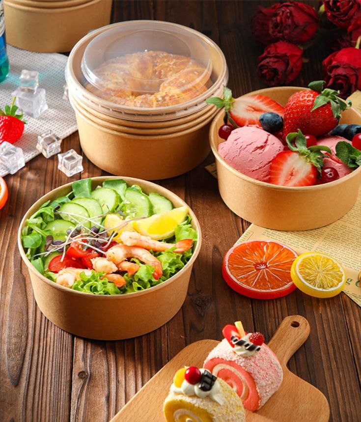 Kraft and White Round Paper Container