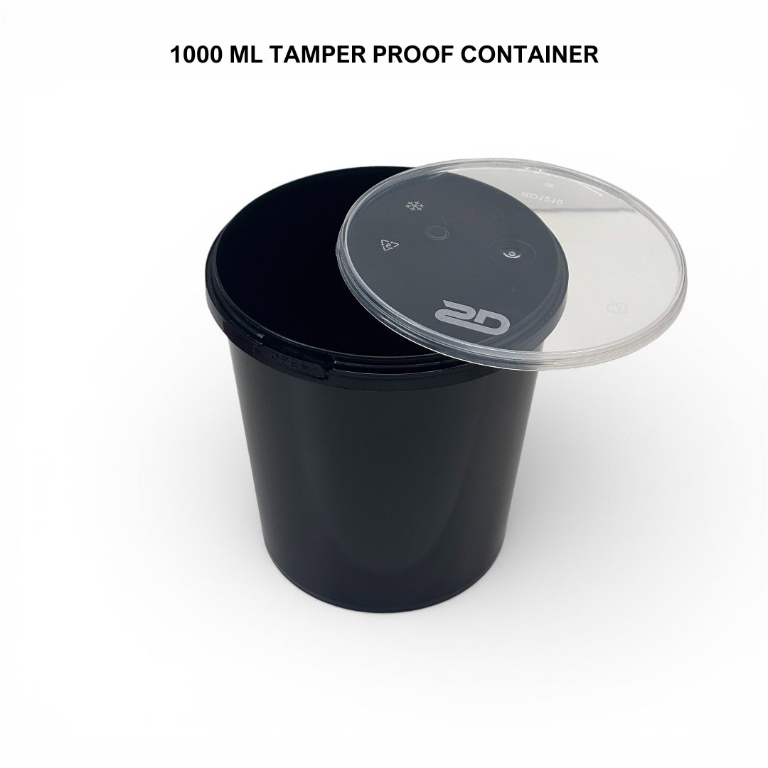1000ml Black Tamper Proof Round Container with Lid
