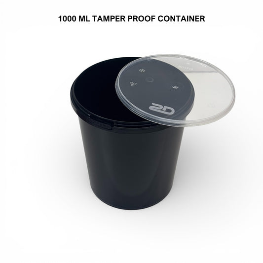 1000ml Black Tamper Proof Round Container with Lid