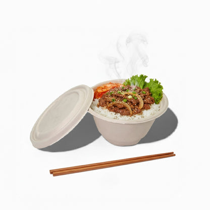 Bumboo 1000ml Bagasse Round Bowl with lid