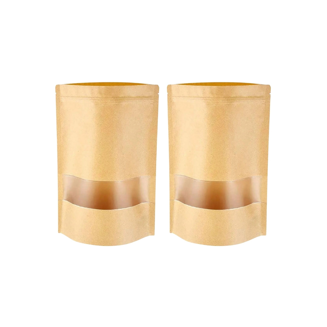 Stand Up Zipper Brown Kraft Paper Pouch with Window – 4.5 x 8