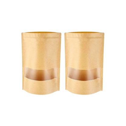 Stand Up Zipper Brown Kraft Paper Pouch with Window – 4.5 x 8