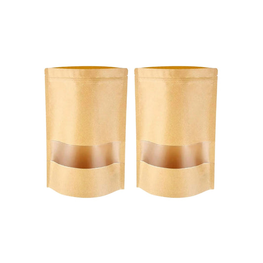 Stand Up Zipper Brown Kraft Paper Pouch with Window – 4.5 x 8