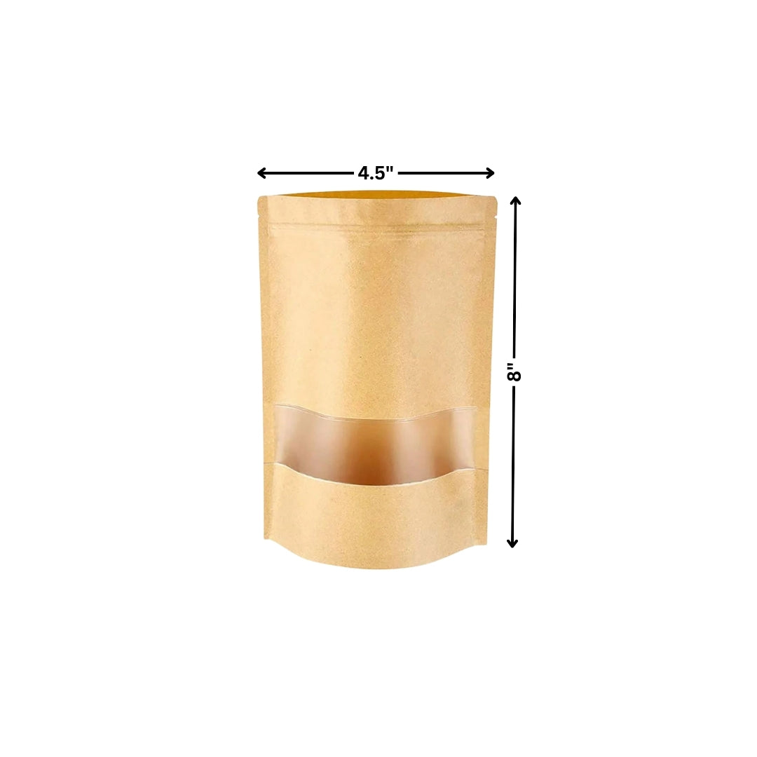 Stand Up Zipper Brown Kraft Paper Pouch with Window – 4.5 x 8