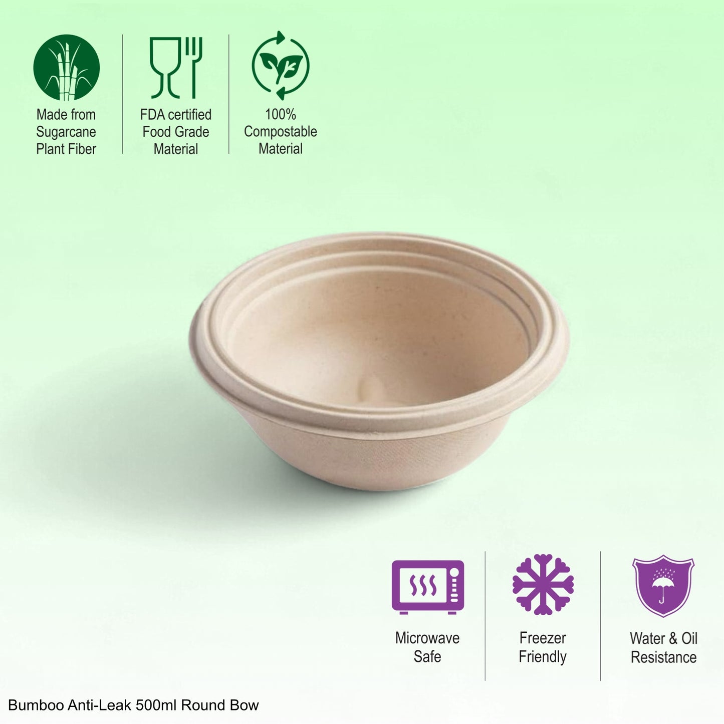 Bumboo Anti-Leak 500ml Round Bowl with Lid