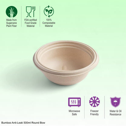 Bumboo Anti-Leak 500ml Round Bowl with Lid
