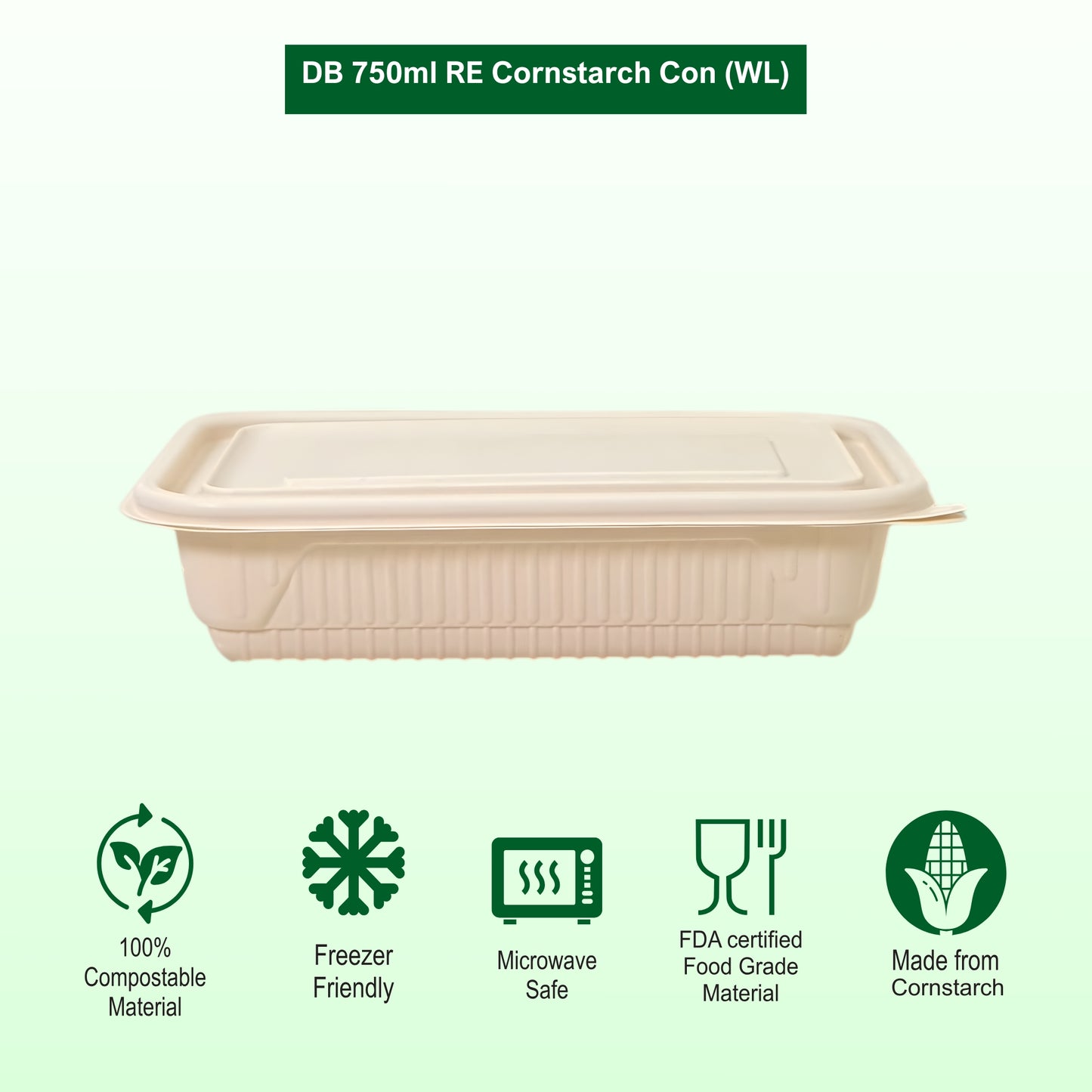 DB 750ml Cornstarch Lunch Container (WL)