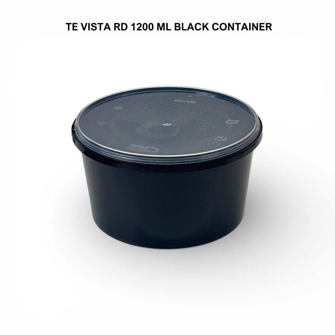 1200ml Black Tamper Proof Flat Round Container with Lid