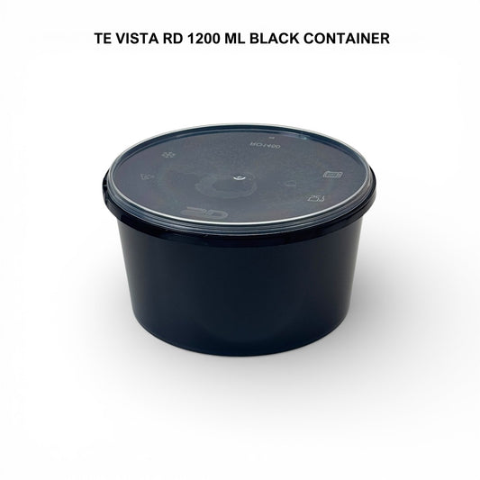 1200ml Black Tamper Proof Flat Round Container with Lid