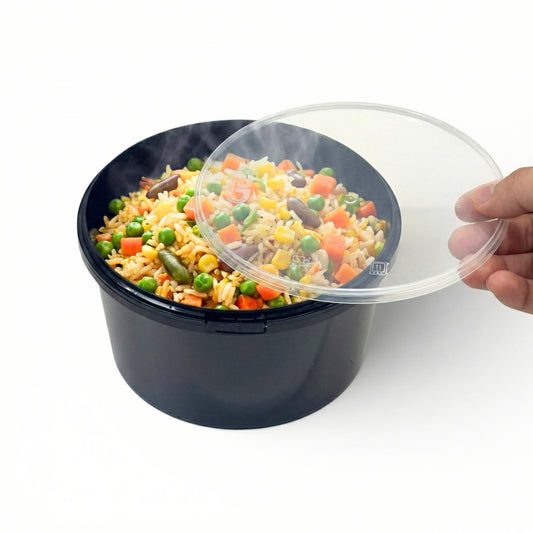 1200ml Black Tamper Proof Flat Round Container with Lid