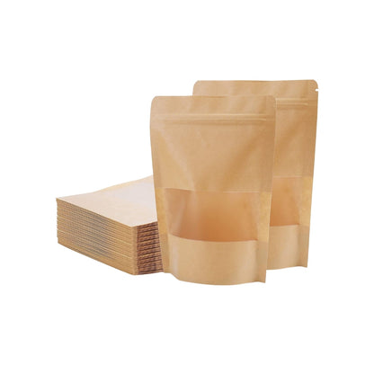 Stand Up Zipper Brown Kraft Paper Pouch with Window – 5.5 x 8