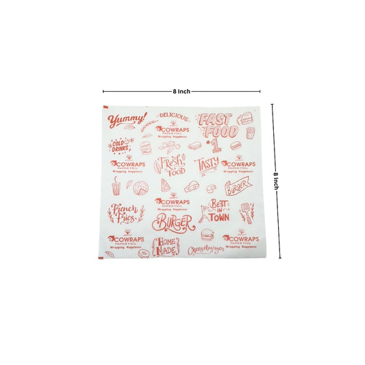 Ecowrap Printed Cut Sheet 8 x 8 inch Red color (250 Sheets) Butter Paper