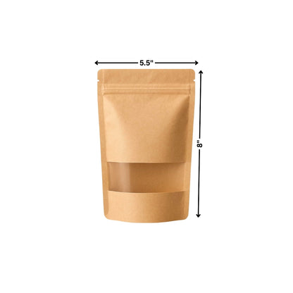 Stand Up Zipper Brown Kraft Paper Pouch with Window – 5.5 x 8