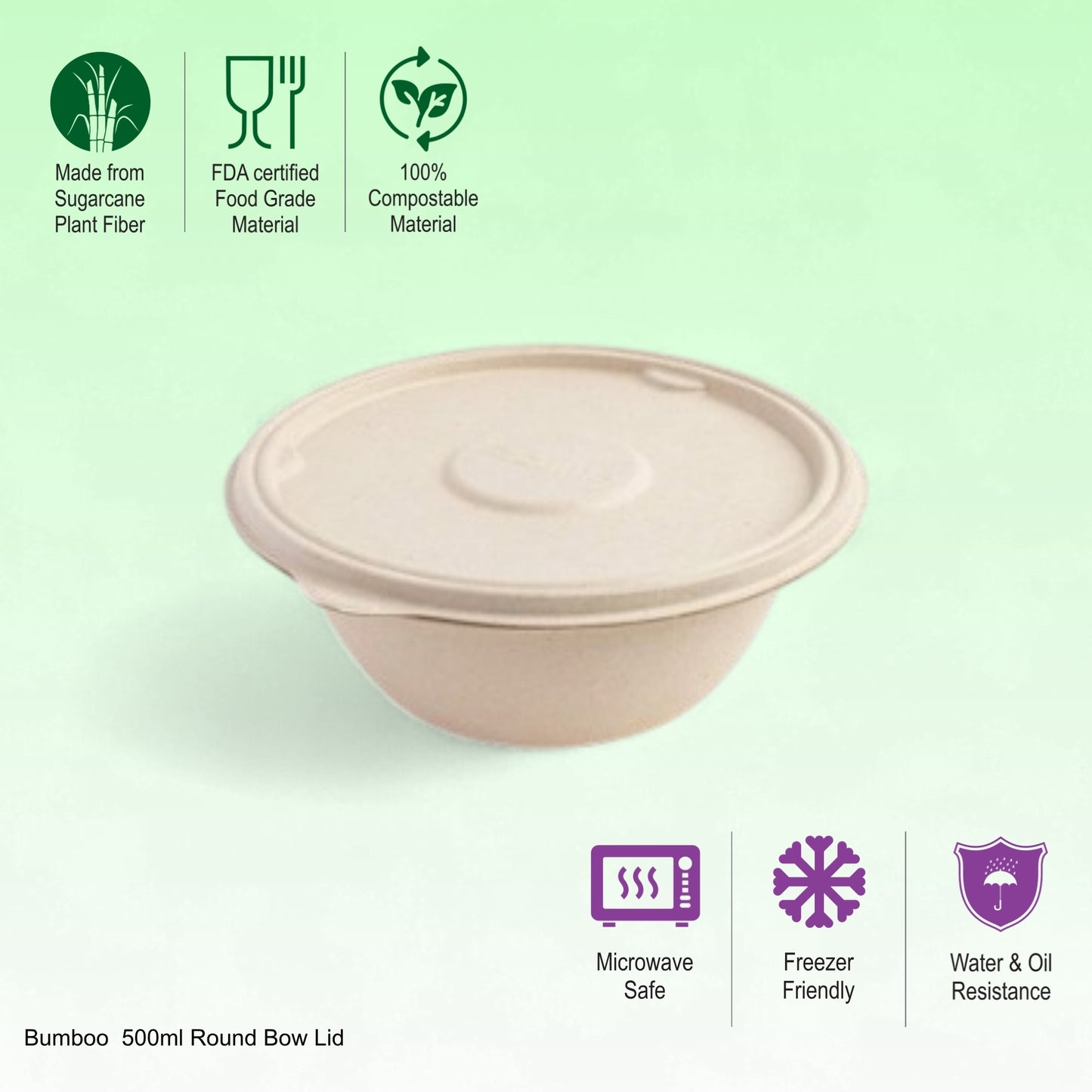 Bumboo Anti-Leak 500ml Round Bowl with Lid