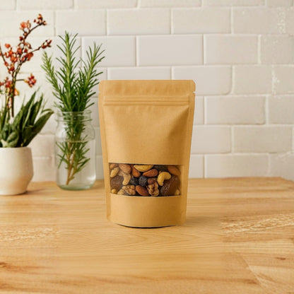 Stand Up Zipper Brown Kraft Paper Pouch with Window – 5.5 x 8