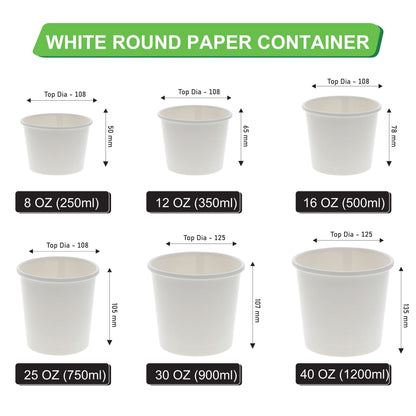 350 ML White Round Paper Container