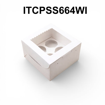 ITC 6x6x4 Inch Window 4 Cupcakes Box with Insert