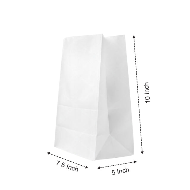 7x5x12" White SOS Bleached Kraft Bag – 70 GSM, 26 BF