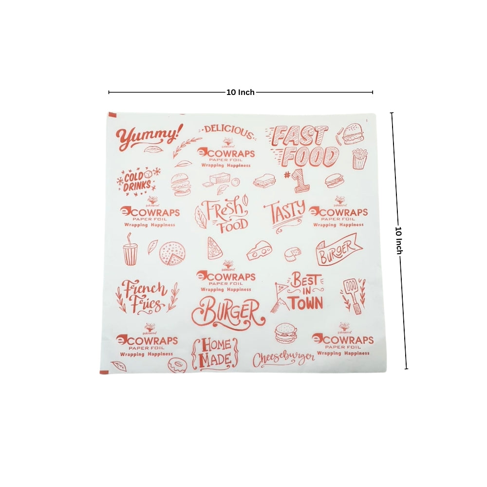 Ecowrap Printed Cut Sheet 10 x 10 inch Red color (250 Sheets) Butter Paper