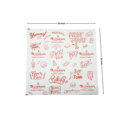 Ecowrap Printed Cut Sheet 10 x 10 inch Red color (250 Sheets) Butter Paper