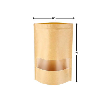 Stand Up Zipper Brown Kraft Paper Pouch with Window – 6 x 9