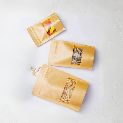Stand Up Zipper Brown Kraft Paper Pouch with Window – 6 x 9