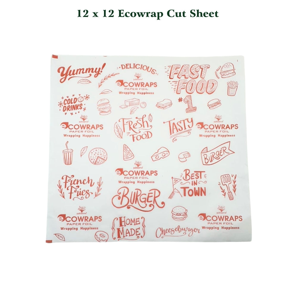 Ecowrap Printed Cut Sheet 12 X 12 inch Red color (250 Sheets) Butter Paper