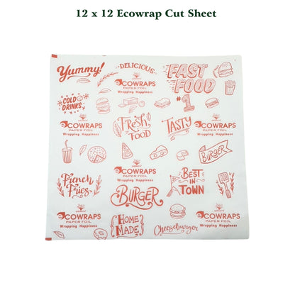Ecowrap Printed Cut Sheet 12 X 12 inch Red color (250 Sheets) Butter Paper
