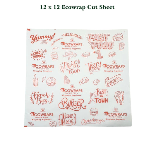 Ecowrap Printed Cut Sheet 12 X 12 inch Red color (250 Sheets) Butter Paper