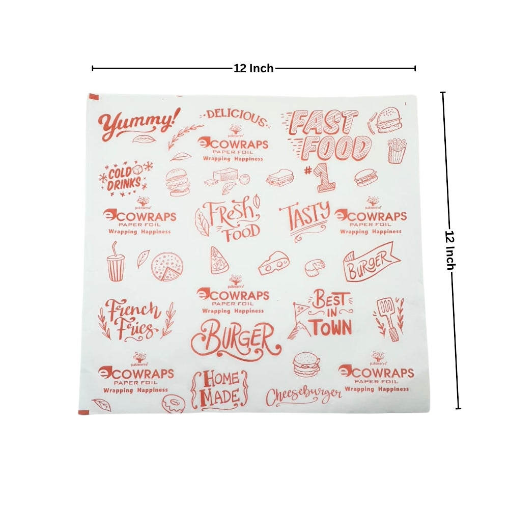 Ecowrap Printed Cut Sheet 12 X 12 inch Red color (250 Sheets) Butter Paper