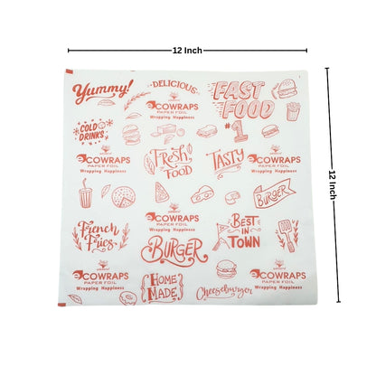 Ecowrap Printed Cut Sheet 12 X 12 inch Red color (250 Sheets) Butter Paper