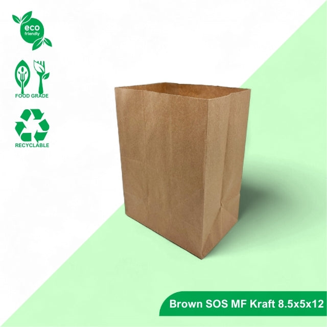 8.5x5x12" Brown SOS MF Kraft Bag – 80 GSM, 24 BF