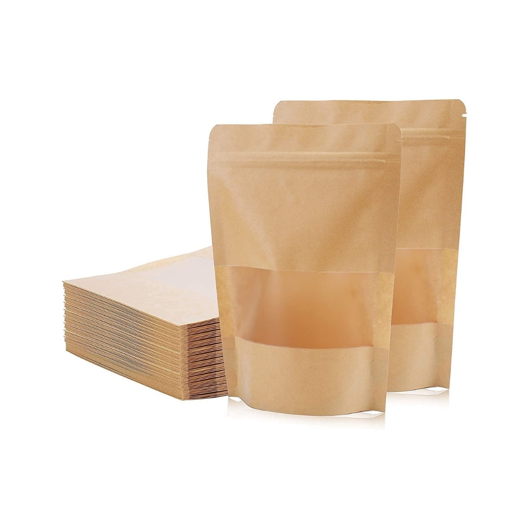 Stand Up Zipper Brown Kraft Paper Pouch with Window – 7 x 10
