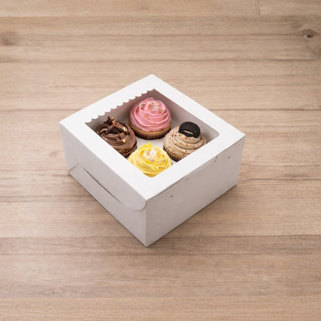 ITC 6x6x4 Inch Window 4 Cupcakes Box with Insert