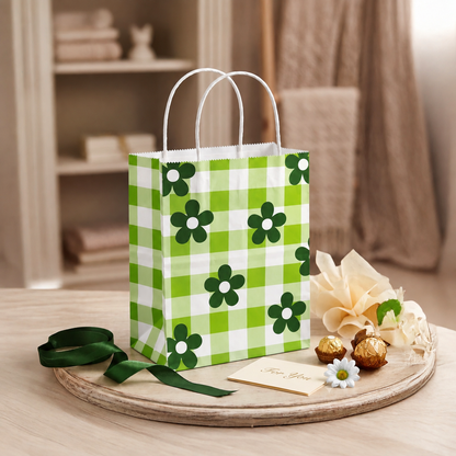 6x4x8 Gift Carry Bag (Green Daisy flower Print)