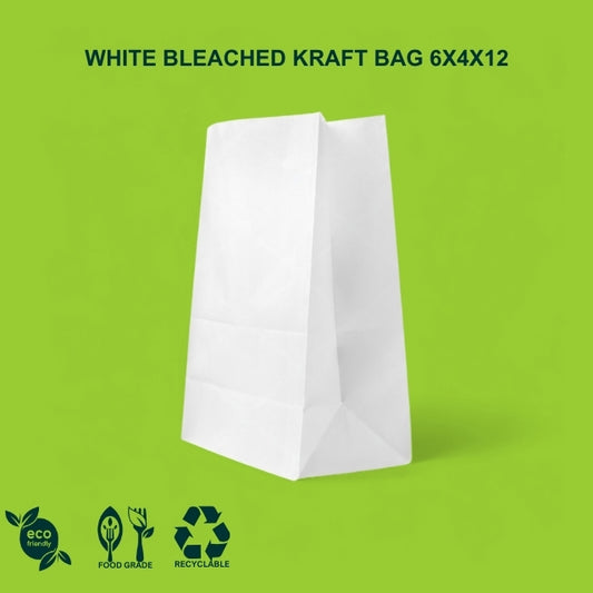 6x4x12" White SOS Bleached Kraft Bag – 70 GSM, 26 BF