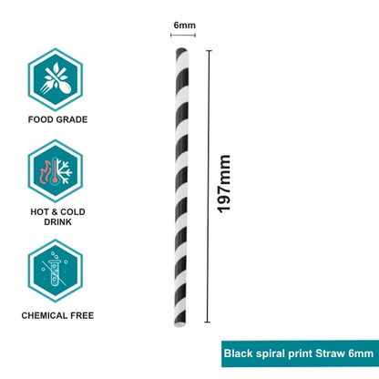 Printed Paper Straw 6mm (Black Spiral)