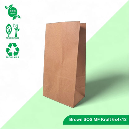 6x4x12" Brown SOS MF Kraft Bag – 80 GSM, 24 BF