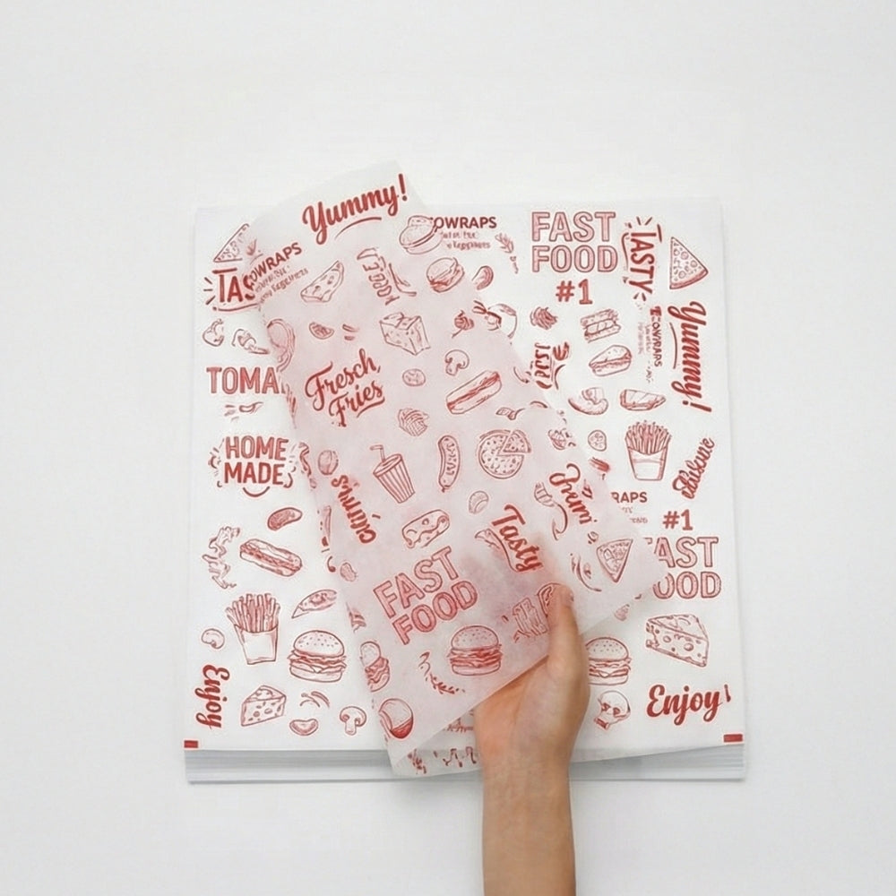 Ecowrap Printed Cut Sheet 12 X 12 inch Red color (250 Sheets) Butter Paper