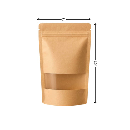 Stand Up Zipper Brown Kraft Paper Pouch with Window – 7 x 10